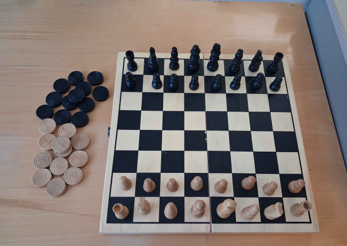 Wooden Chess/Checkers Set.